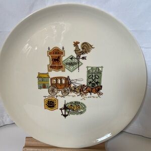 Decorative White Ceramic Plate with Vintage Coach Illustration